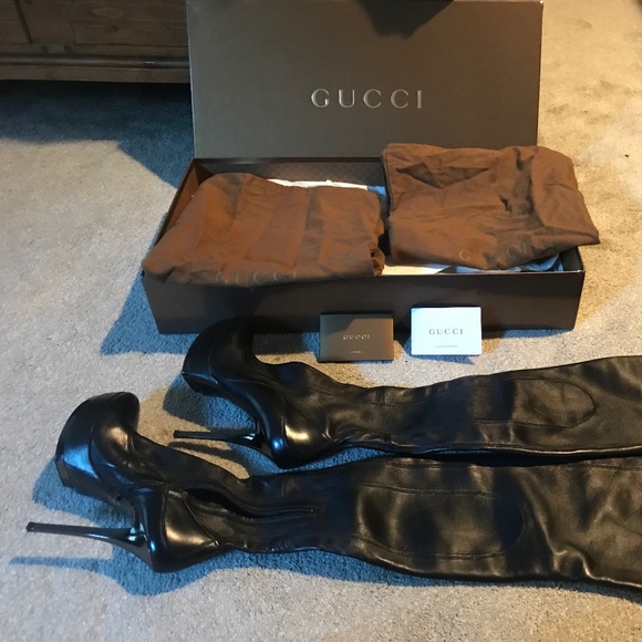 Gucci Thigh High Nappa Stretch NERO Boots - Picture 1 of 3